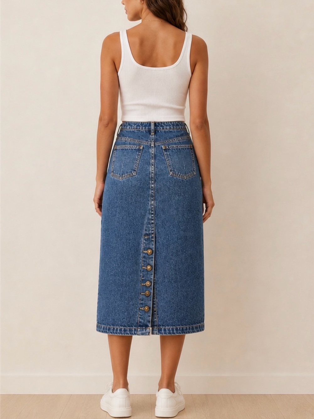 GAP Denim Skirt VINTAGE 80/90s 100% Cotton, USA made Button Back Detail Women's